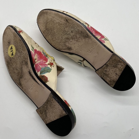 Gucci Flat Princetown Leather Floral Print Mule Slide w/ Buckle sz 36 - Picture 6 of 6